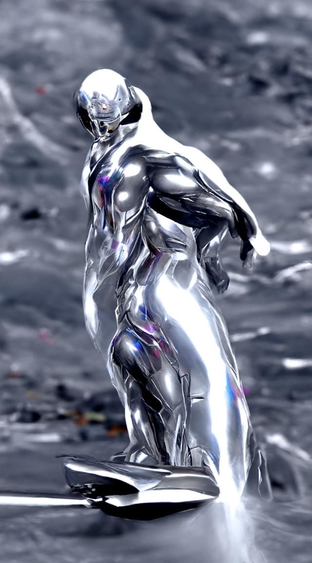 Chrome Silver Surfer Concept Art in 8K