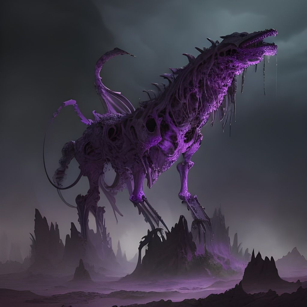 Dark Fantasy Alien Landscape with Purple Clouds