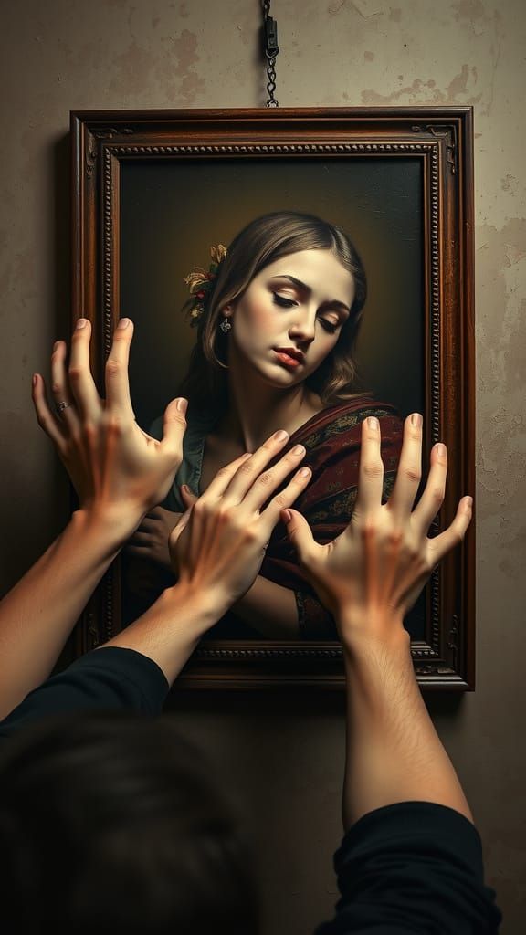 Vengeful Hands Entangle a Young Maiden in a Dark Portrait