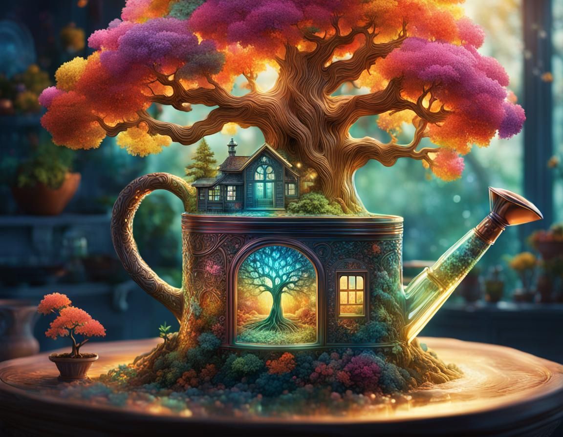 Mythical Tree of Life in Crystal Watering Can
