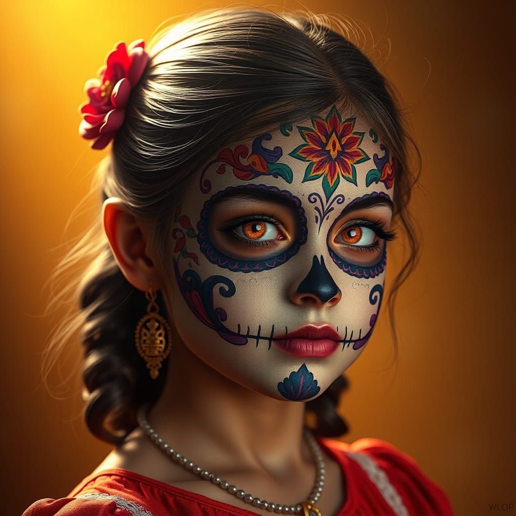 Sugar Skull Girl Portrait in Art Nouveau Style