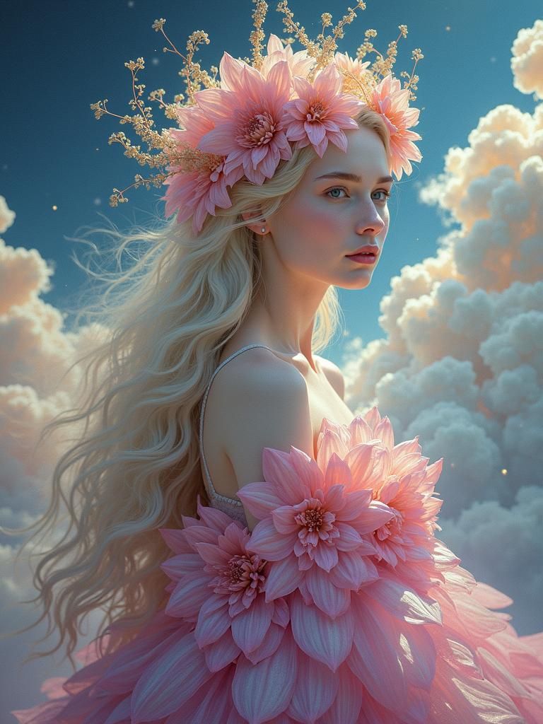 Porcelain Flower Queen in Astral Dreamscape