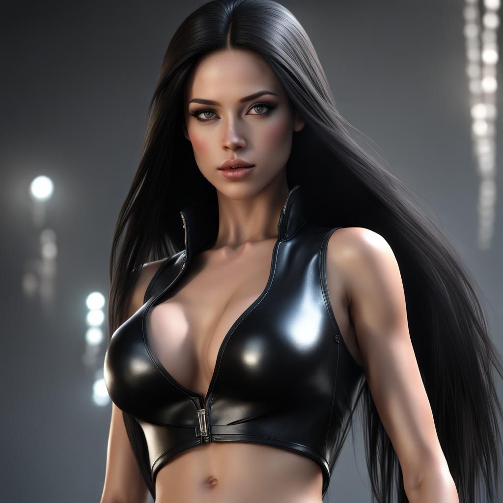 Photorealistic 3D Girl in Shiny Leather Outfit