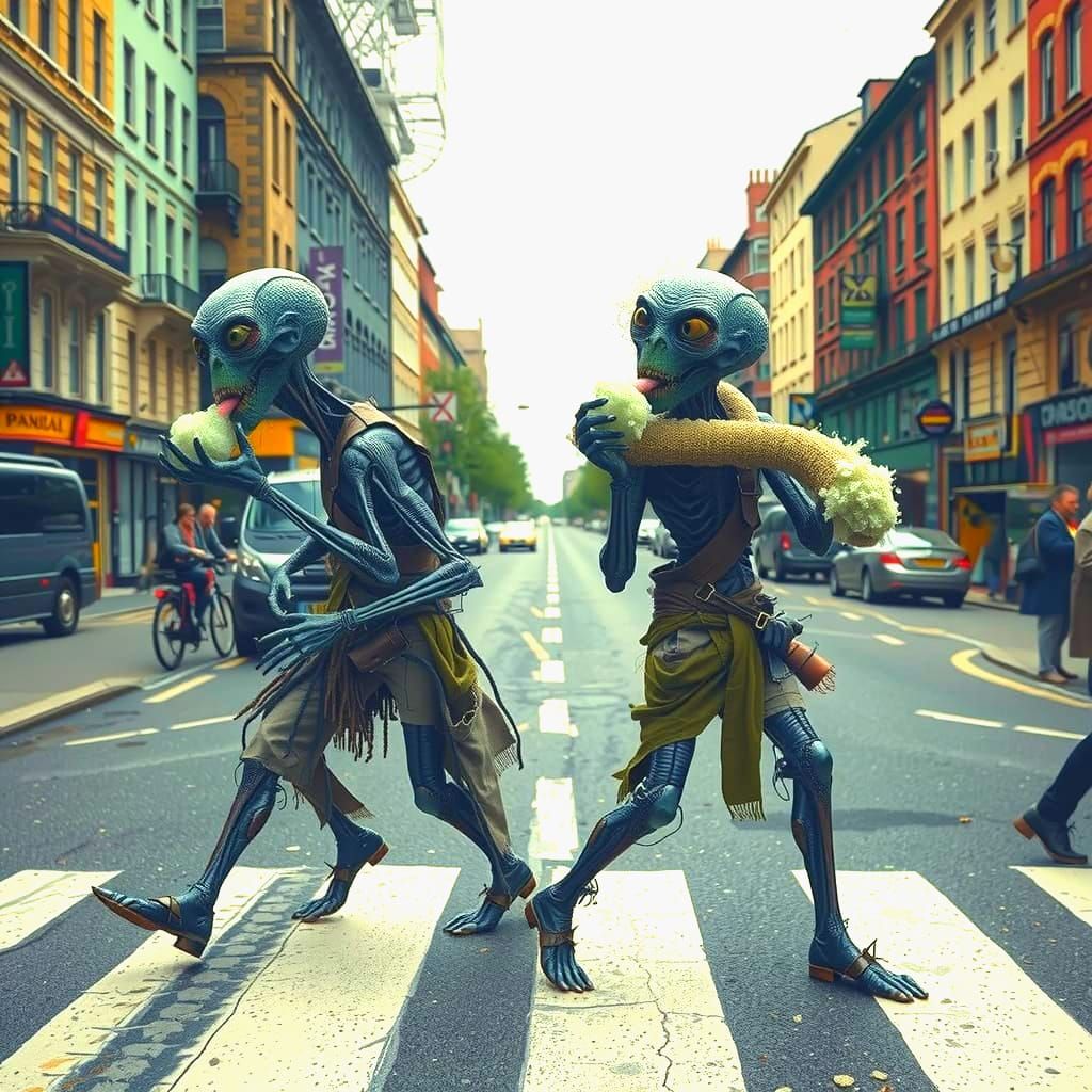 Frighteningly Realistic Lime Green Humanoids at Abbey Road Z...