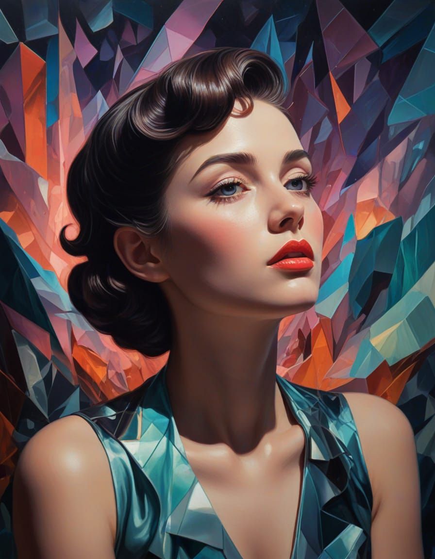 Surreal 1950s Pin-Up Portrait in Oil Painting Style