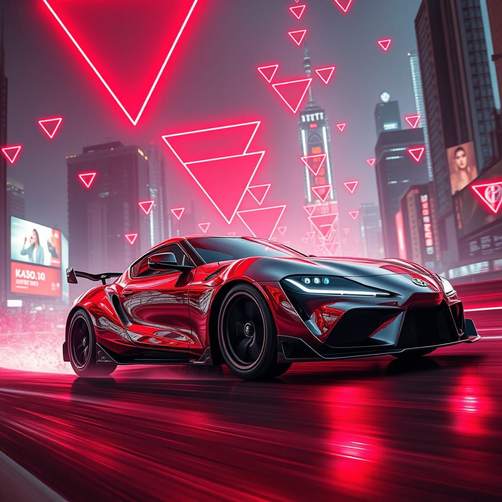 Epic Toyota Supra Speeds Through Futuristic Cityscape