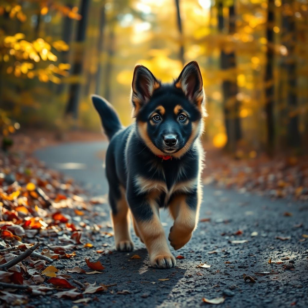 Majestic German Shepherd Puppy in Vibrant Autumn Landscape