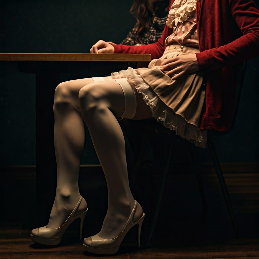 Mysterious Stranger in Heels and Skirt, Girl by His Side