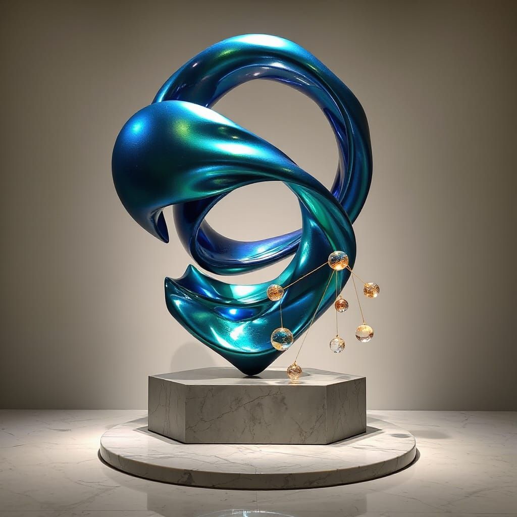 Cosmic Abstract Sculpture in Iridescent Metallic Hues
