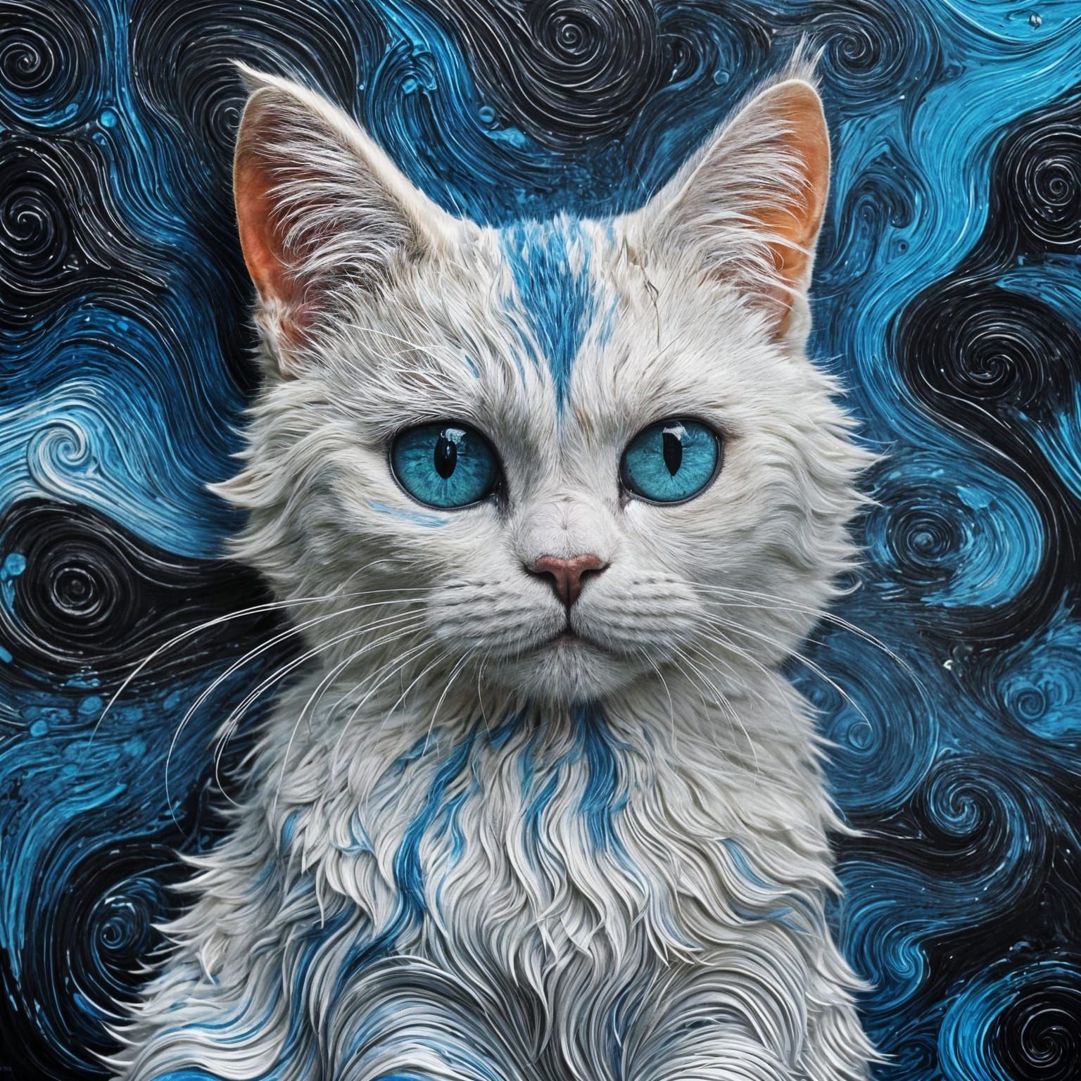Abstract Impasto Painting of Cute Cat With Blue Eyes