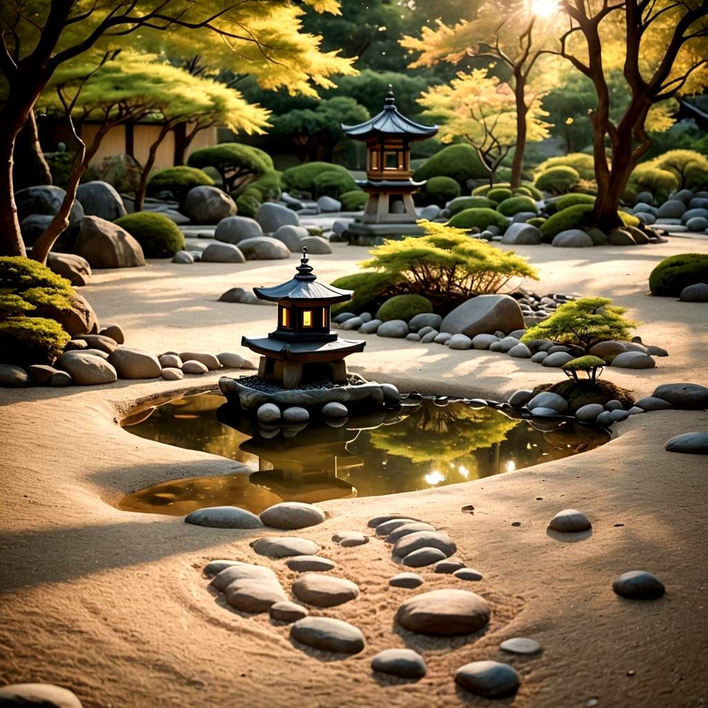 Tranquil Zen Garden with Pagoda Lantern