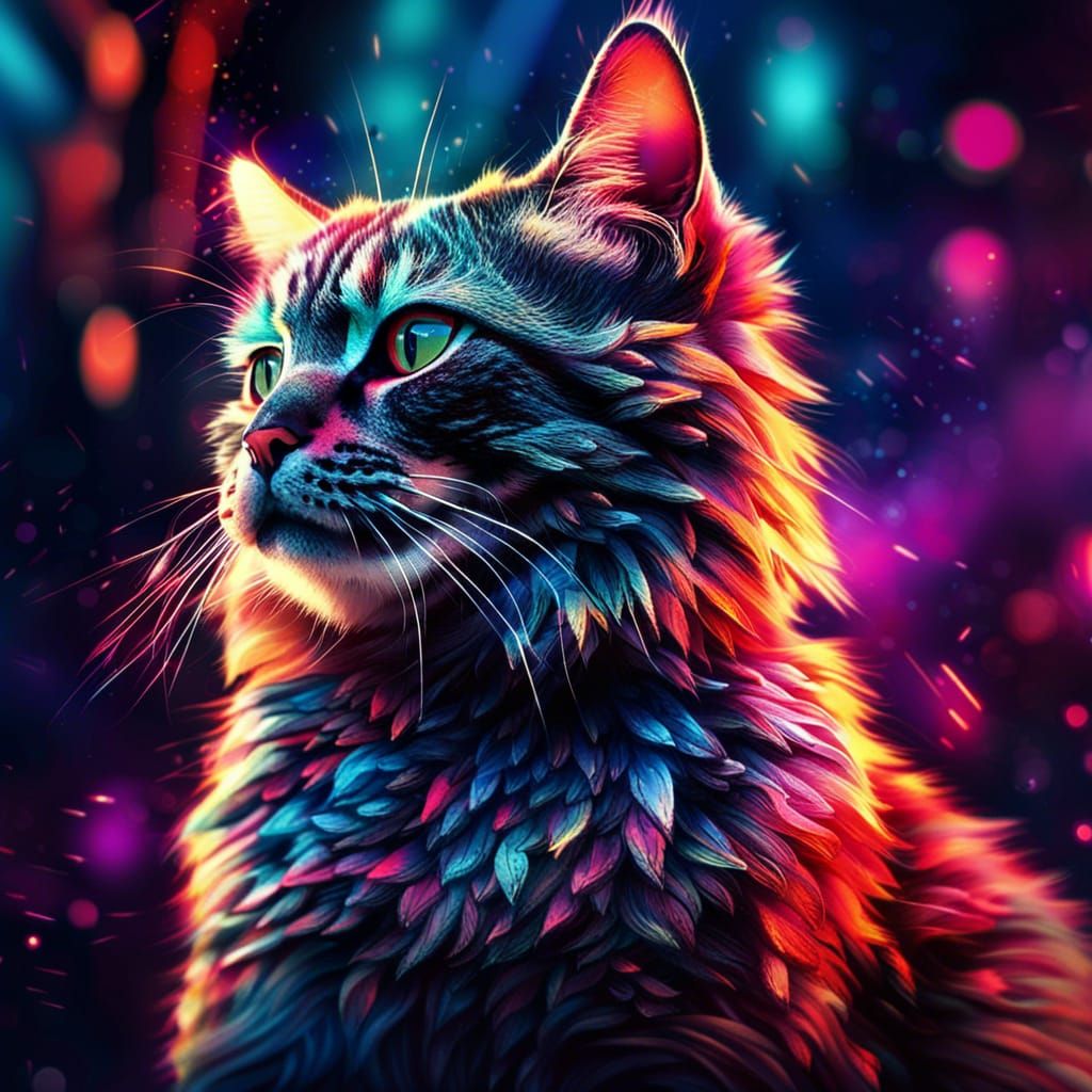 Retrofuturistic Movie Poster of a Cat