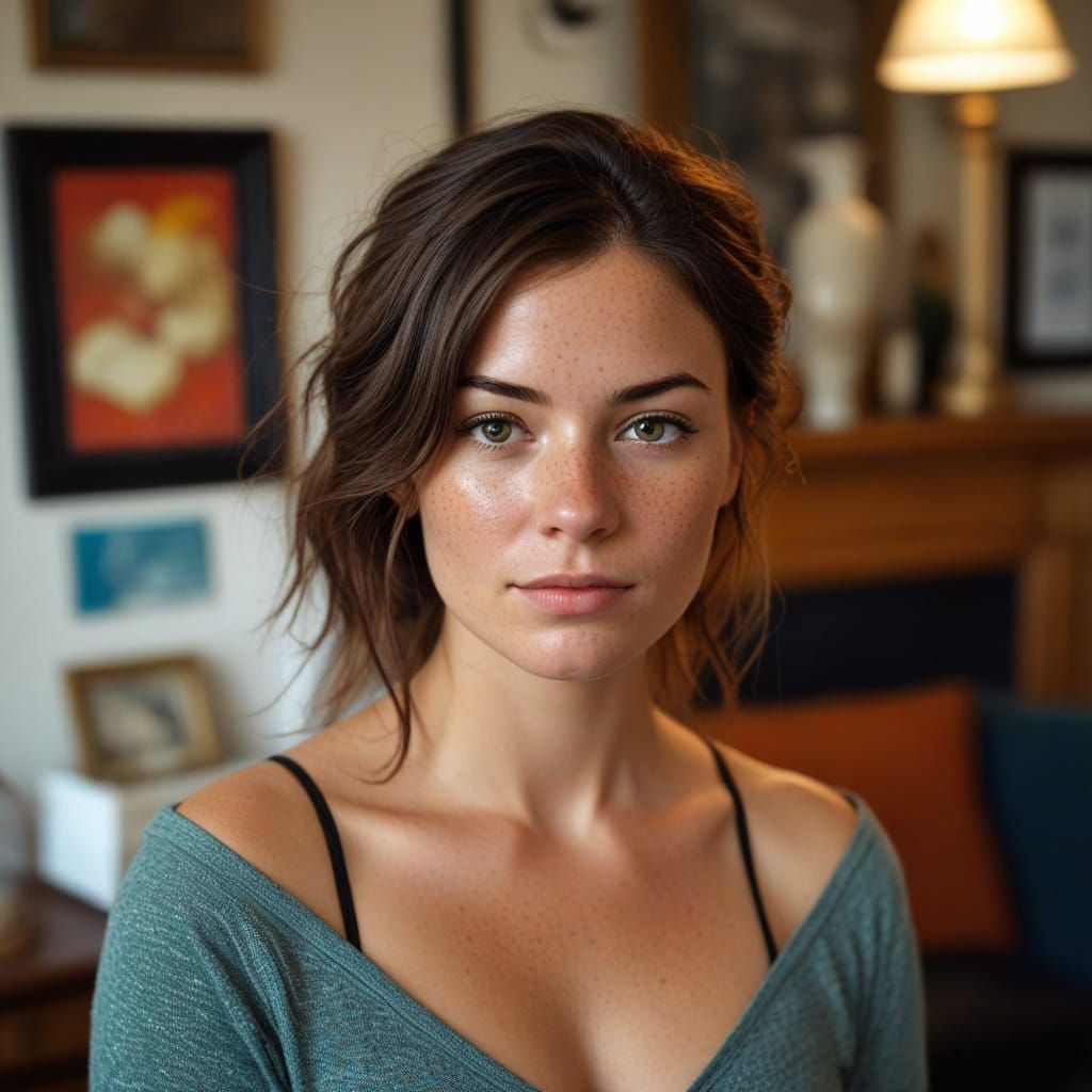 Confident Woman Embracing Individuality in Eclectic Studio