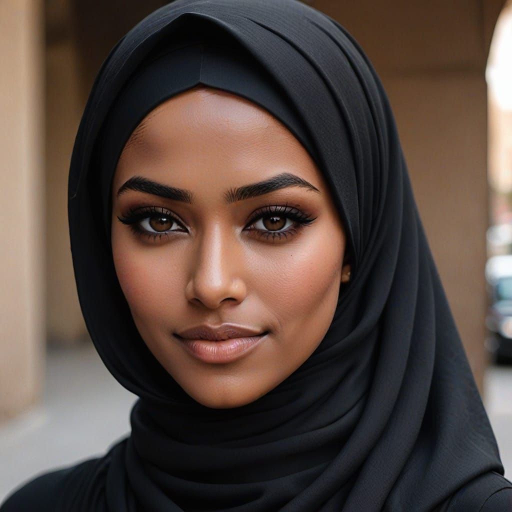 Girl in Hijab with Dark Eyes and Skin Tone