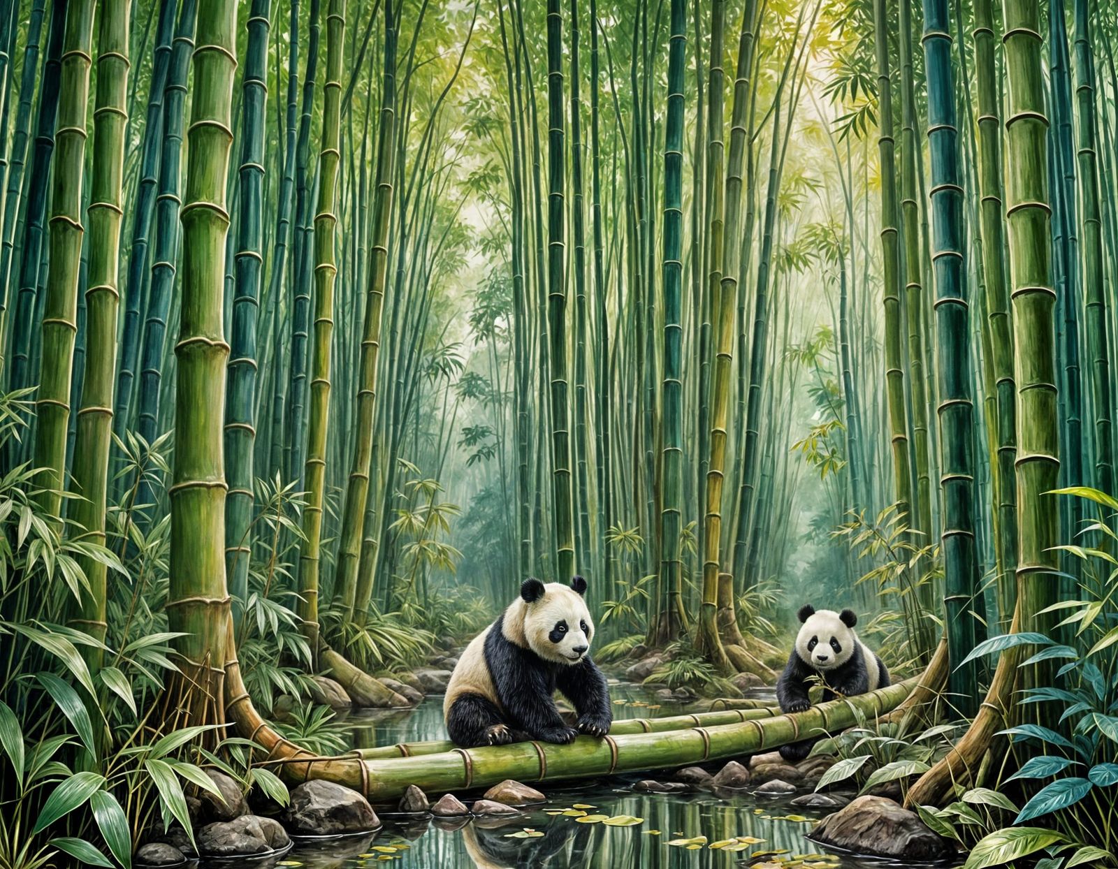Panda in Bamboo Forest: Watercolor Painting