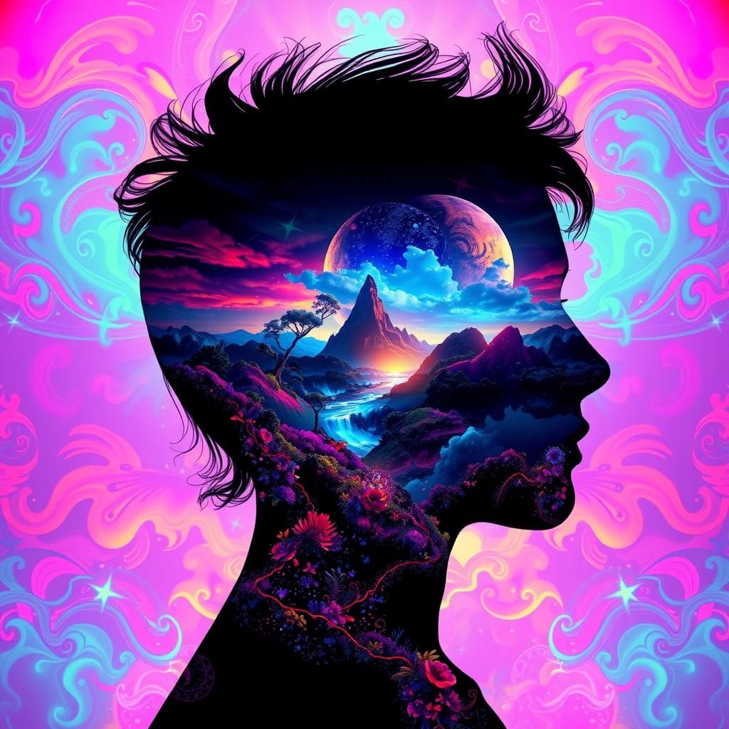 Double Exposure Portrait in Vibrant Technicolor