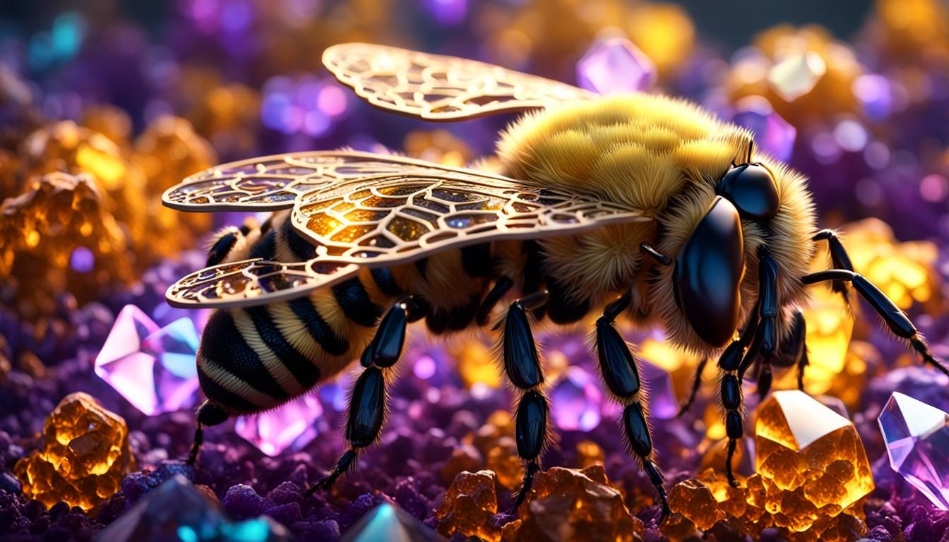 Crystalline Honey Bee in Dark Fantasy Style