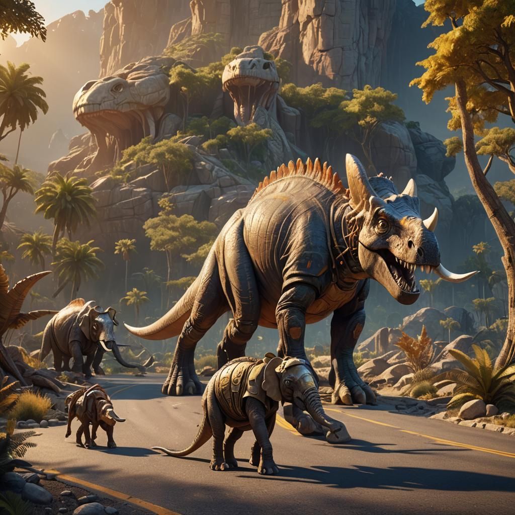 Giant Dinosaur Elephant with Earbuds Concept Art