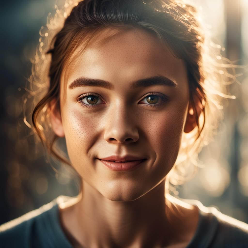 Realistic Portrait of Young Woman with Natural Beauty