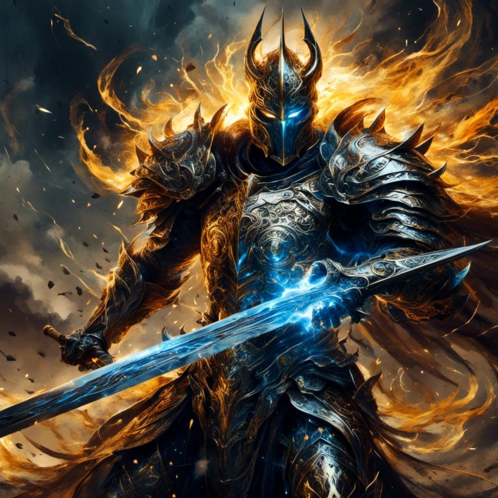 Paladin Warrior with Electric Power in Comic Book Style