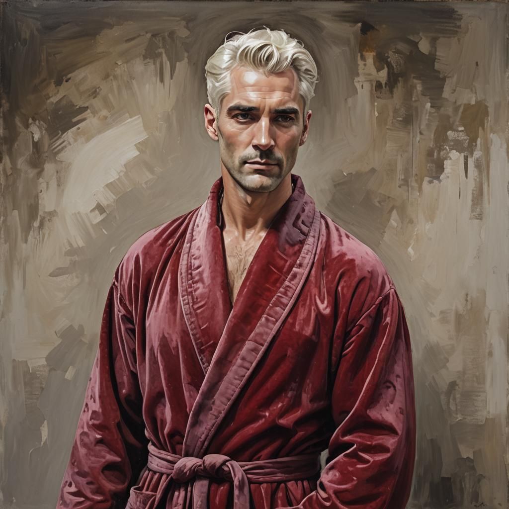 Man in Red Velvet Robe, Impasto Gouache Style