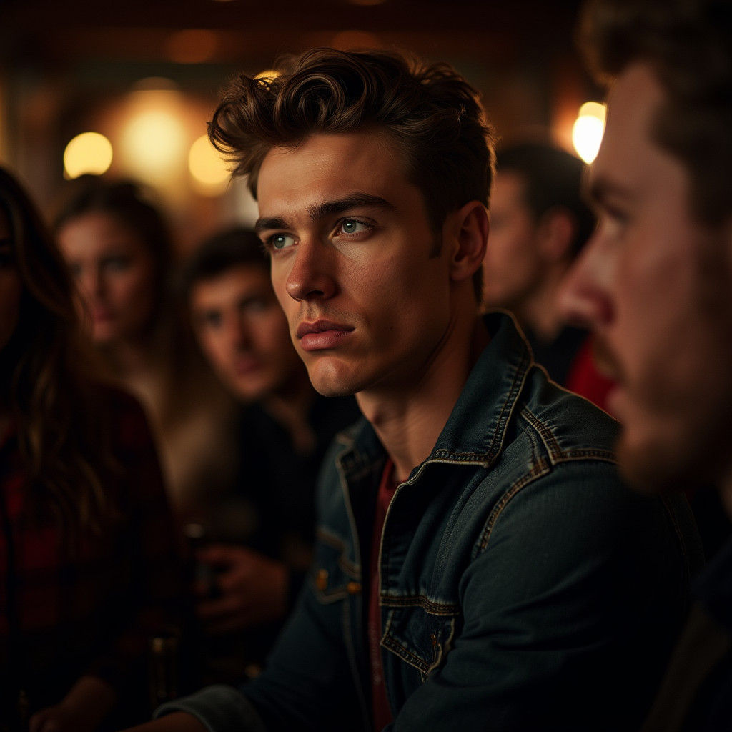 People Gathered in British Pub with Volumetric Lighting