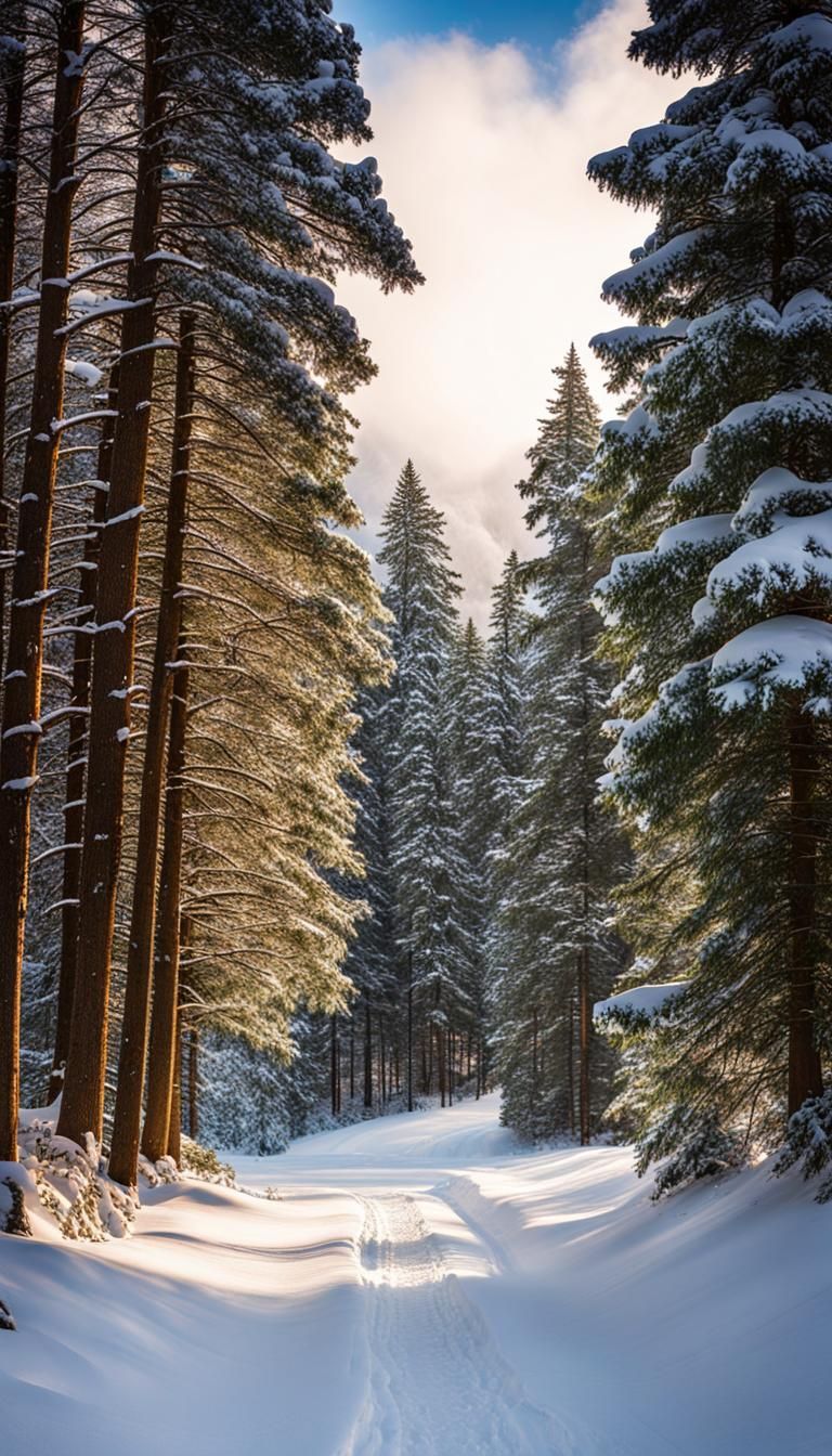 Snowy Mountain Path Through the Alps