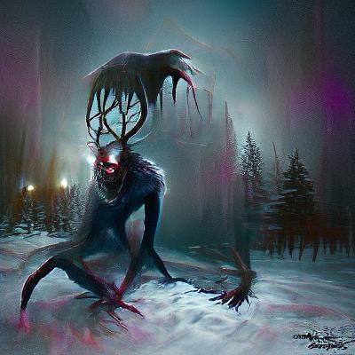 Sinister Wendigo Creature in Fantasy Horror Style