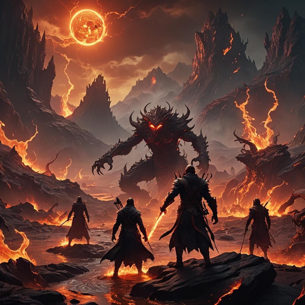 Epic Fantasy Battle in a Burning Utopia