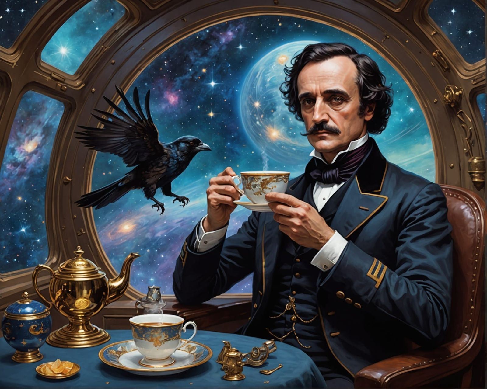 Edgar Allen Poe Observes Astral Galaxy in Space