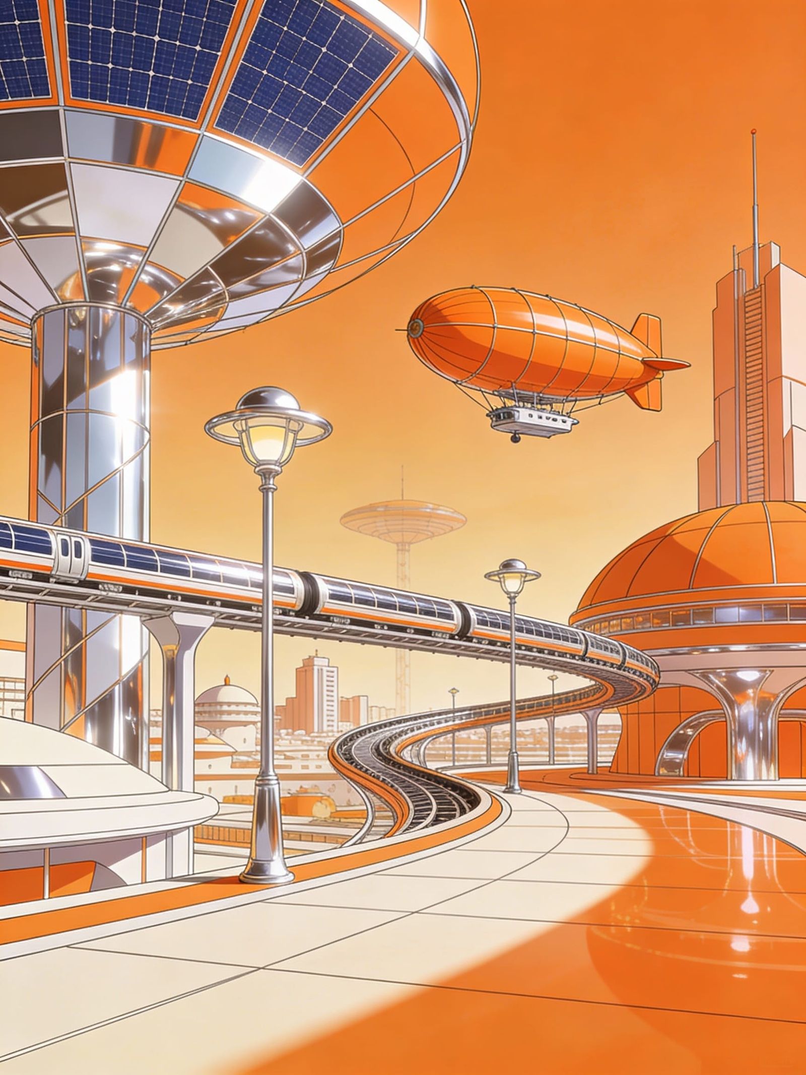 Utopian Cityscape in Brilliant Solar Orange
