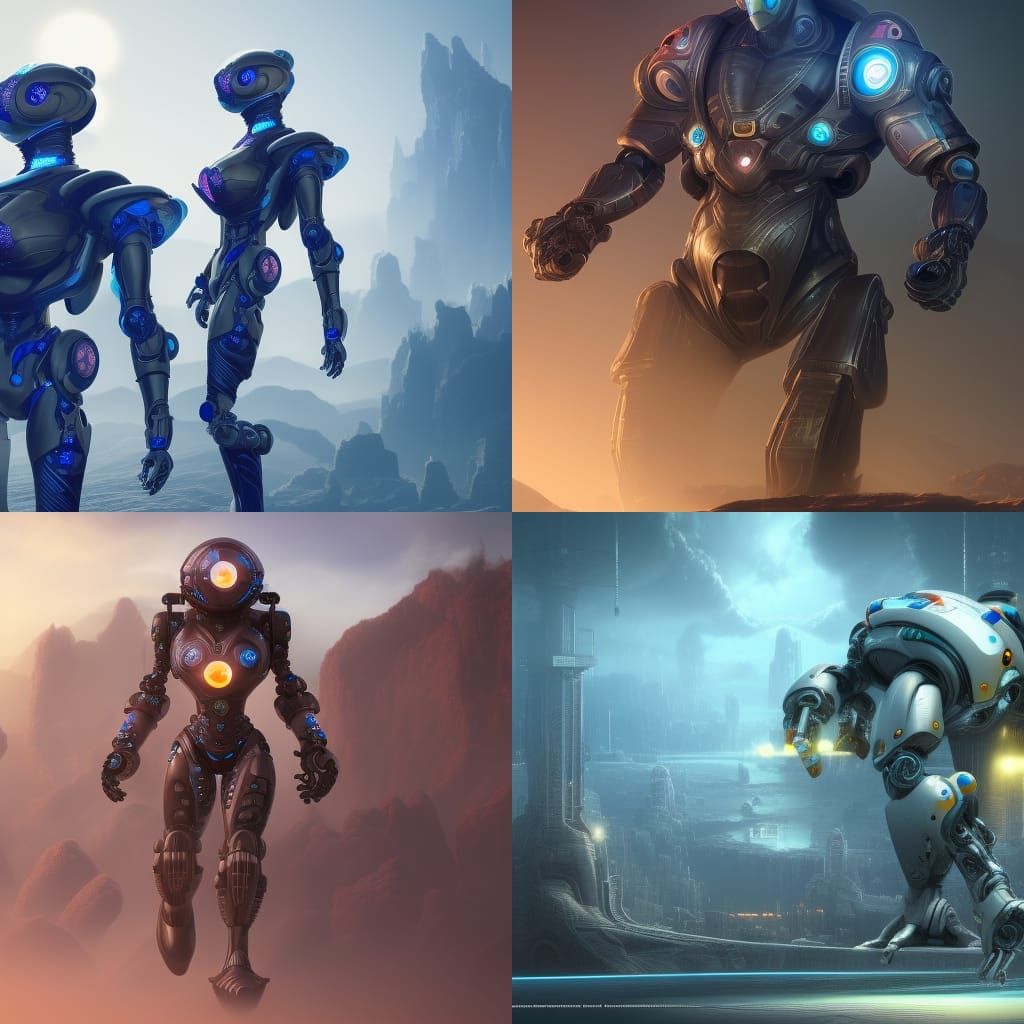 Humanoid Nanotech Robots: Detailed Matte Painting