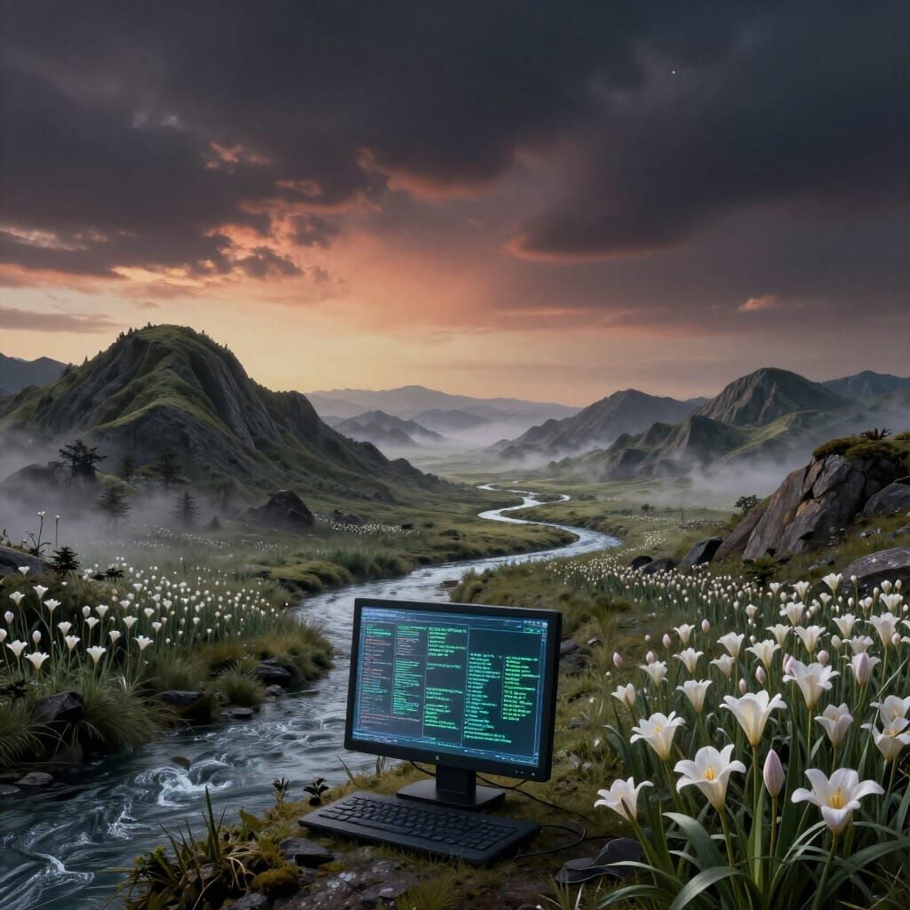 Surreal Digital Painting of Nature and Technology Fusion