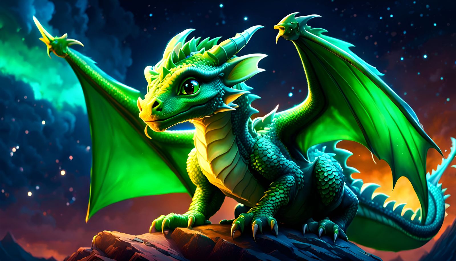 Green Dragon Whelp in Fantasy Digital Art Style