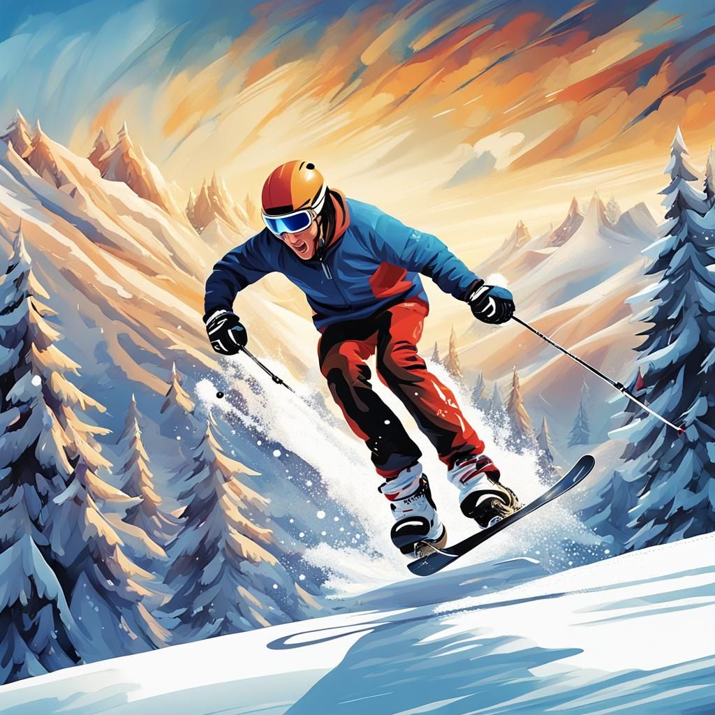 Exciting Winter Sports Illustrations in Matte Painting Style