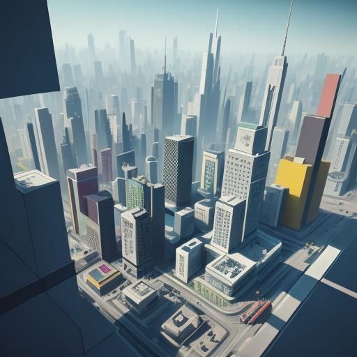 Geometric Bauhaus Architecture in Vibrant Colors