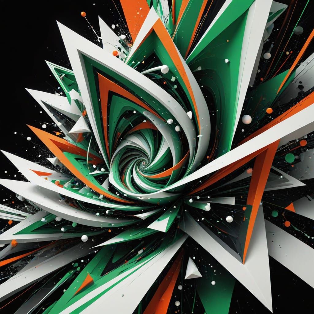 Vibrant Swirling Storm Constructed from Geometric Shapes