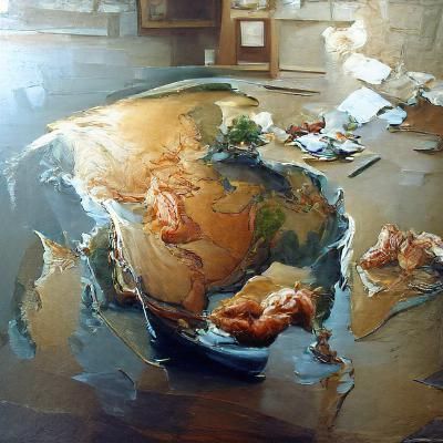 World Map in Oil Painting Style