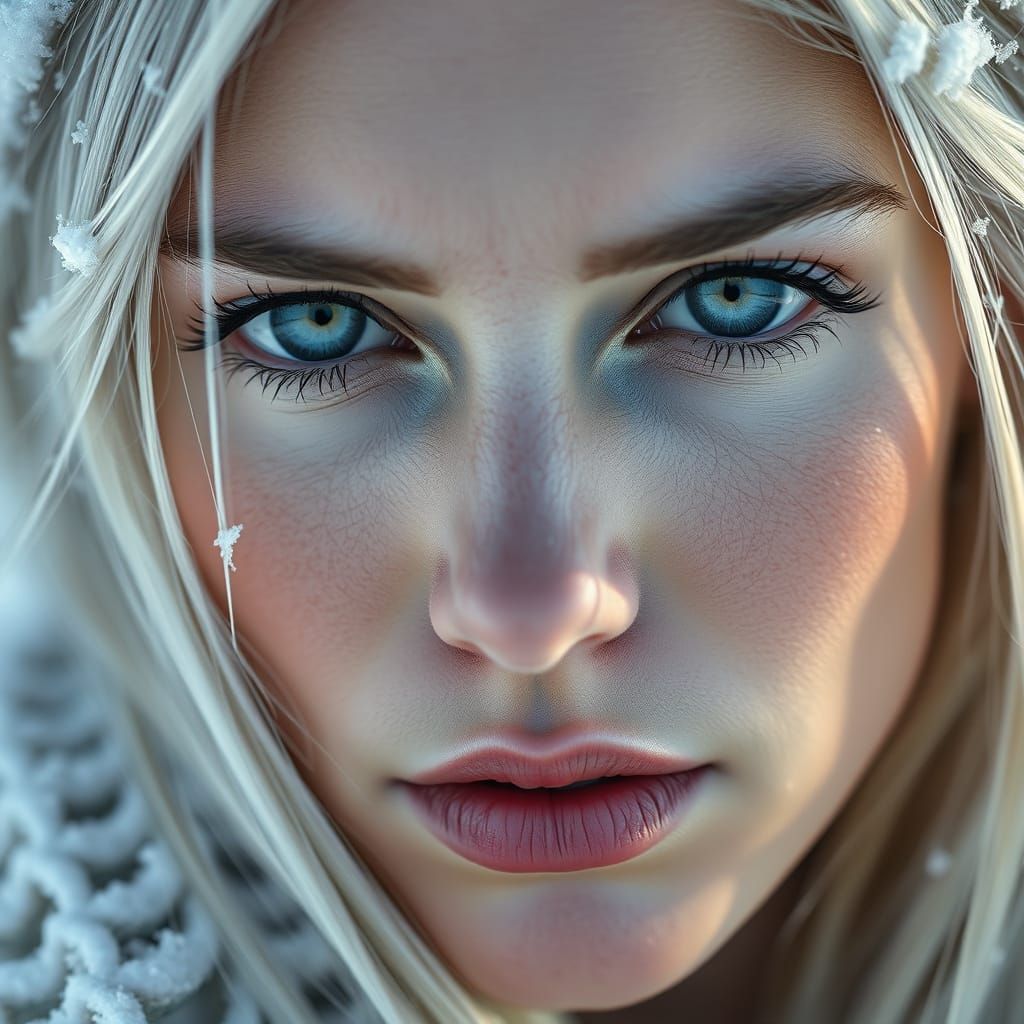 Ethereal Ice Queen with Snowy Hair