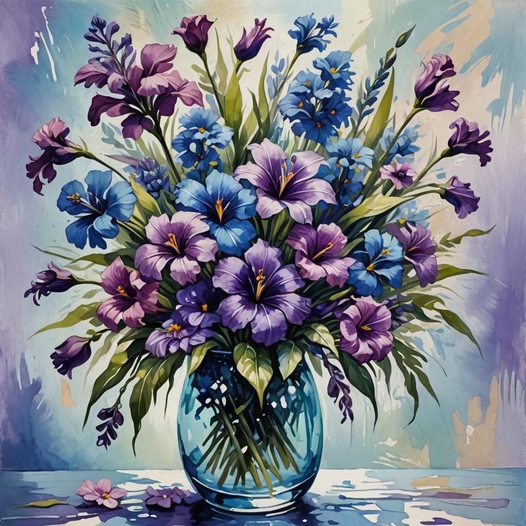 Tropical Flowers in Gouache Style Impressionist Painting