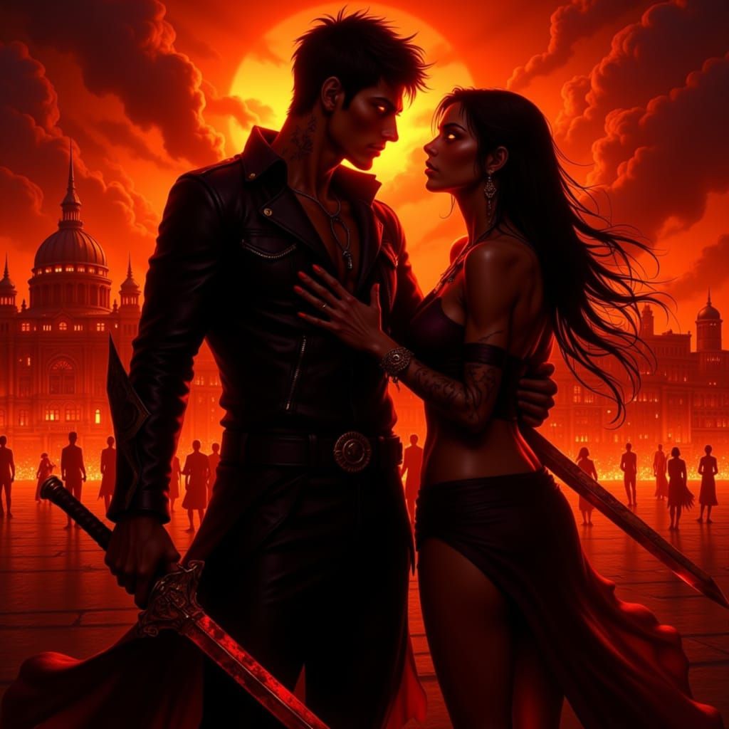 Dark Fantasy Anime Art of Warrior and Sorceress