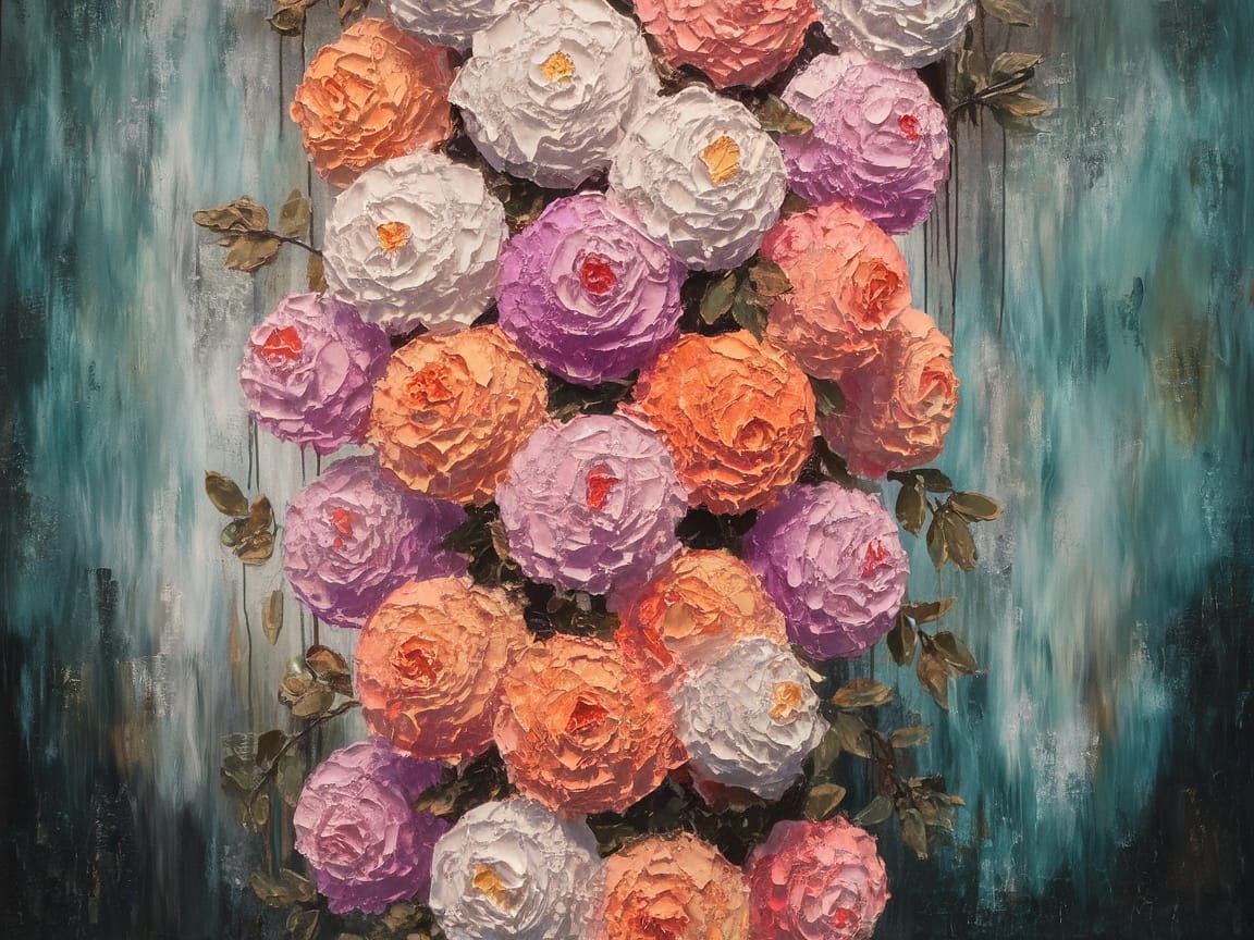 Impressionistic Blooms in Teal and Gray