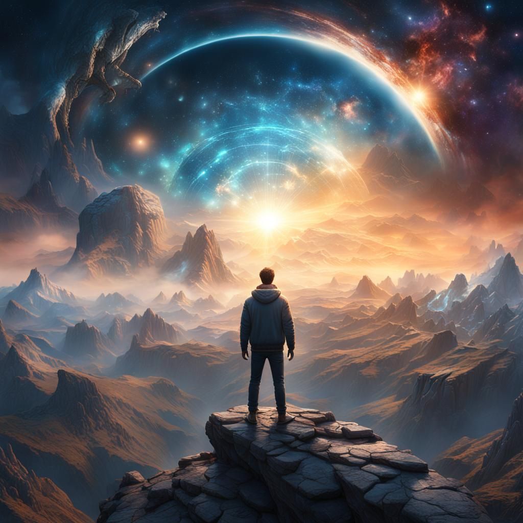 God's Hands Hold Up Universe: Detailed Matte Painting