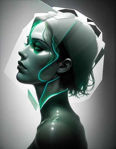 Androgynous Face in Green Monochromatic Surrealism