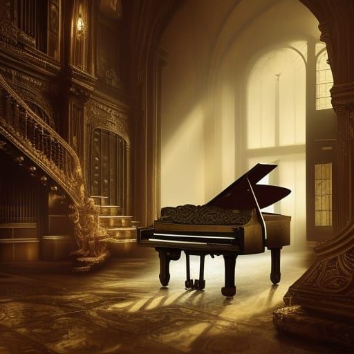 Dramatic Piano in Digital Matte Painting Style