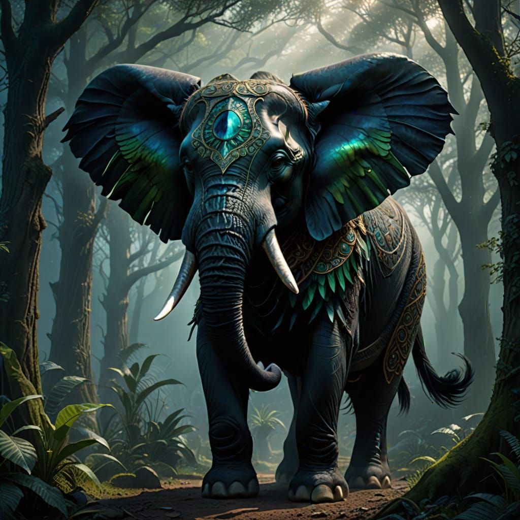 Majestic Half Elephant Crow: Vibrant Feathers and Regal Aura