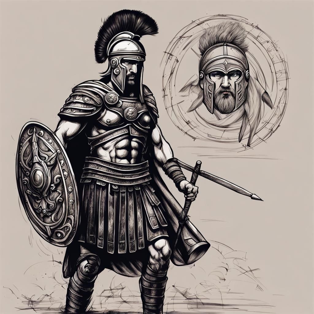 Dark Sketch of a Sparta-Roman Warrior