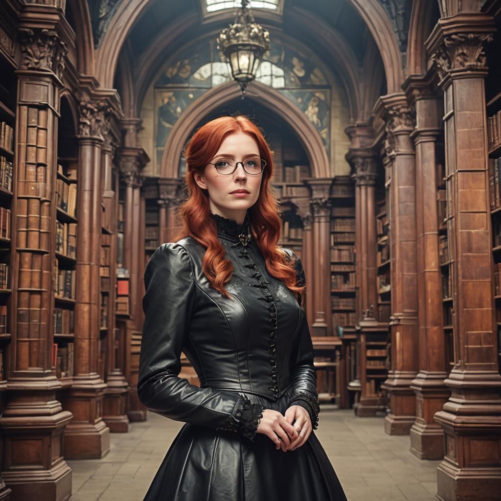 Victorian Girl in Castle Library