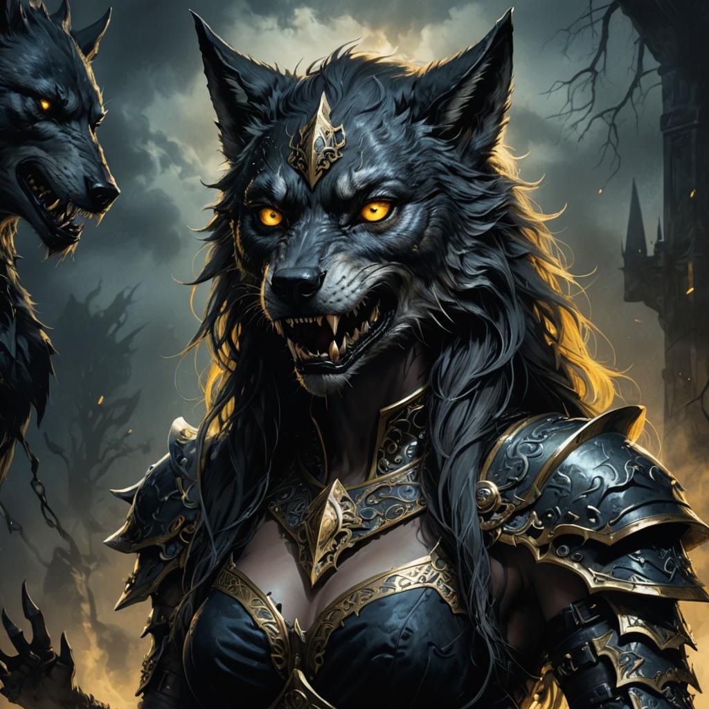 Fierce Werewolf Queen in Dark Fantasy Artwork