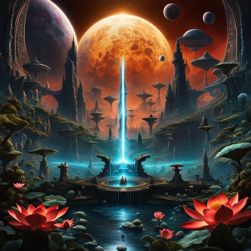 Alien World Battle Scene in Hyperdetailed Dark Fantasy